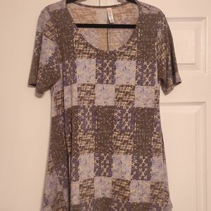 LuLaRoe Blue & Gray Patterned Short Sleeve Tunic Top Size Medium